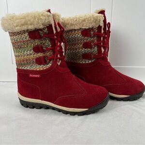 Bearpaw Ophelia Winter Boot Red Suede/Fair Isle w/Shearling  Women's Size 9